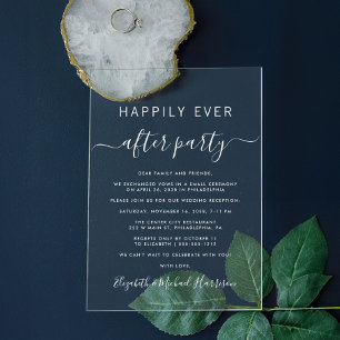 Invitaciones Acrílicas Fiesta de recepción de boda después de felices par