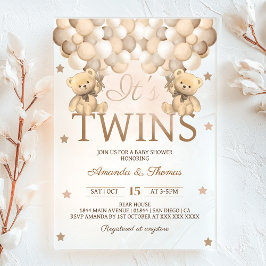 Invitaciones Acrílicas Fiesta de Revelación de Gemelos con Globos Neutral