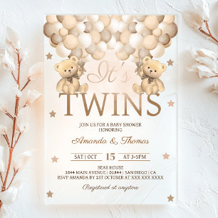 Invitaciones Acrílicas Fiesta de Revelación de Gemelos con Globos Neutral