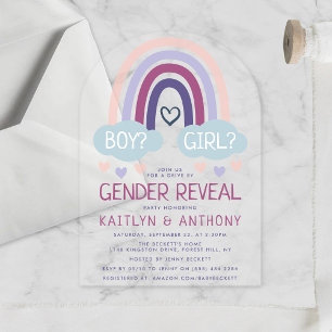 Invitaciones Acrílicas Fiesta de revelación de género agudo y bajo arco i