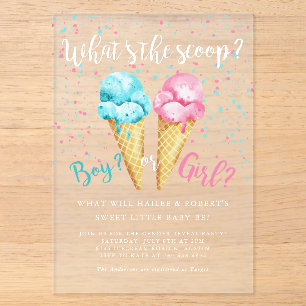 Invitaciones Acrílicas Fiesta de Revelación de Género de Helado Whats The