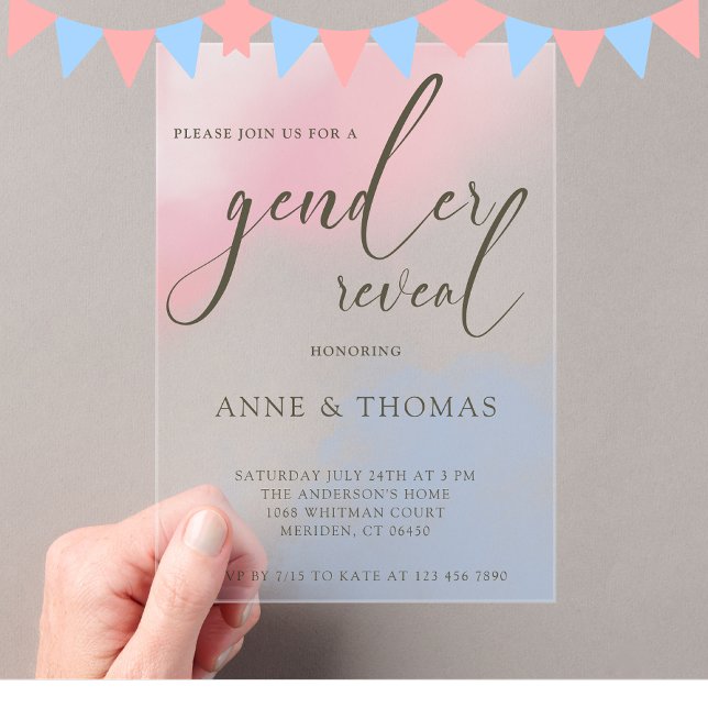 Invitaciones Acrílicas Fiesta de revelación de género del Pastel azul ros (Subido por el creador)