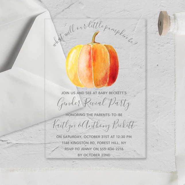 Invitaciones Acrílicas Fiesta de revelación de sexo de calabaza pequeña (Subido por el creador)