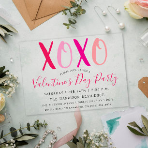 Invitaciones Acrílicas Fiesta de San Valentín con Abrazos y Besos Moderno