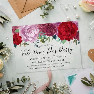 Invitaciones Acrílicas Fiesta de San Valentín con Florales Románticas