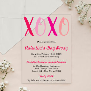 Invitaciones Acrílicas Fiesta de San Valentín de Abrazos y Besos Modernos