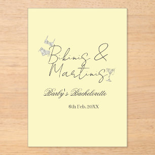 Invitaciones Acrílicas fiesta de soltera Bikins & Martinis amarillo retro