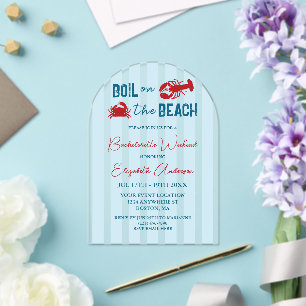 Invitaciones Acrílicas Fiesta de soltera con mariscos hervidos