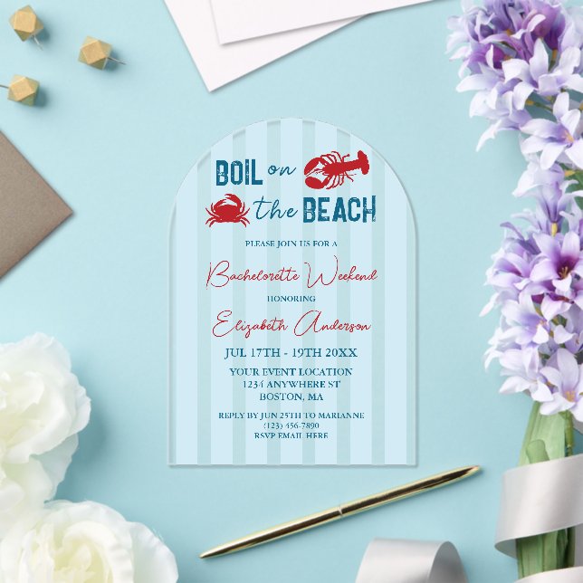 Invitaciones Acrílicas Fiesta de soltera con mariscos hervidos (Insitu (Boda))