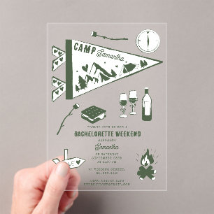 Invitaciones Acrílicas Fiesta de Soltera en el Campamento de Camping Bach