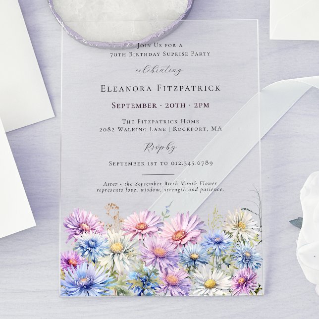 Invitaciones Acrílicas FIESTA DE SORPRESA ACRÍLICA 70 de septiembre Flor  (Subido por el creador)