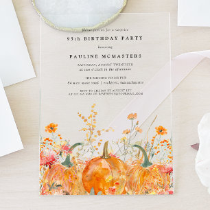 Invitaciones Acrílicas FIESTA DE SORPRESA ACRÍLICA 95 Cumpleaños Calabaza