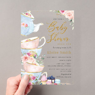 Invitaciones Acrílicas Fiesta de té alto floral elegante para baby shower