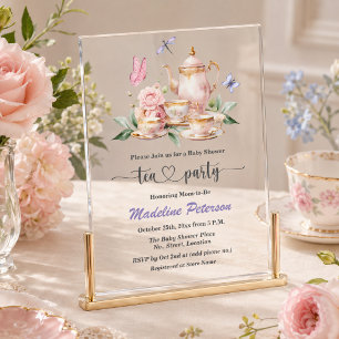 Invitaciones Acrílicas Fiesta de té elegante Mariposas Baby Shower