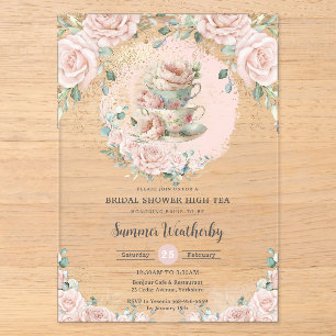 Invitaciones Acrílicas Fiesta de té floral Chic Blush Bridal Shower 