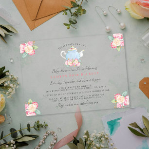 Invitaciones Acrílicas Fiesta de té floral con acuarela Baby Shower