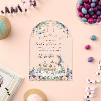 Invitaciones Acrílicas Fiesta de té floral en el jardín de hadas para bab