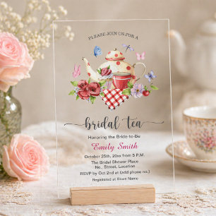Invitaciones Acrílicas Fiesta de té nupcial flores regadera nupcial