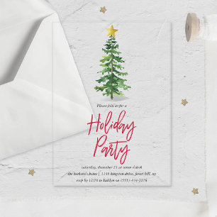 Invitaciones Acrílicas Fiesta de vacaciones de los Navidades de pino acua