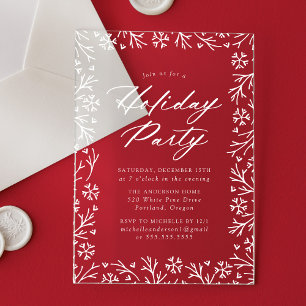 Invitaciones Acrílicas Fiesta de Vacaciones del Copo de Nieve Elegante