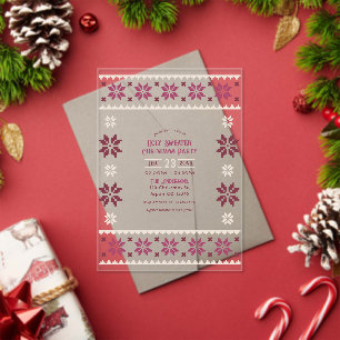 Invitaciones Acrílicas Fiesta de Velvet Berry Ugly Sweater Navidades