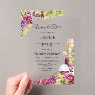 Invitaciones Acrílicas Fiesta de viñedo Chic Wine and Dine
