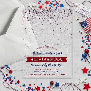 Invitaciones Acrílicas Fiesta del 4 de Julio Elegantes Estrellas Fugaces