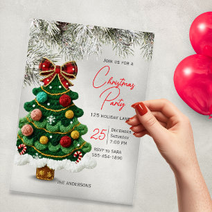 Invitaciones Acrílicas Fiesta del árbol de Navidad con lazo elegante 