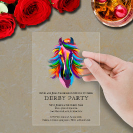 Invitaciones Acrílicas Fiesta del Derby de Caballo de Carreras Colorido
