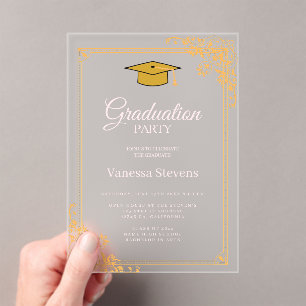 Invitaciones Acrílicas Fiesta del tapón de graduación clásico de color ro