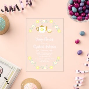 Invitaciones Acrílicas Fiesta del té para el baby shower floral