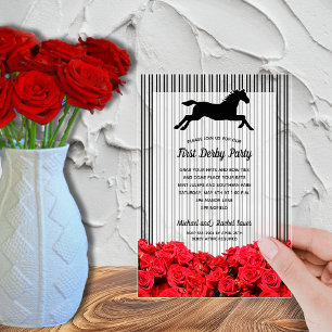 Invitaciones Acrílicas Fiesta Derby de Caballo de Carreras y Rosas