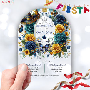 Invitaciones Acrílicas Fiesta Floral Butterflies QUINCEANERA Transparente
