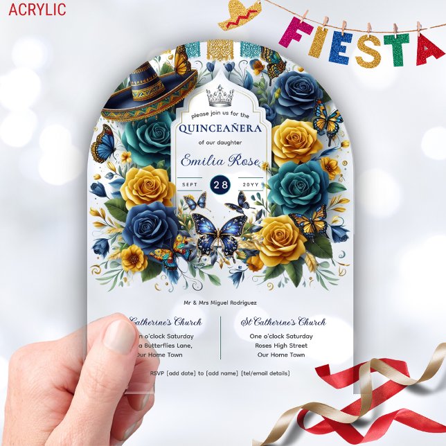Invitaciones Acrílicas Fiesta Floral Butterflies QUINCEANERA Transparente (Subido por el creador)