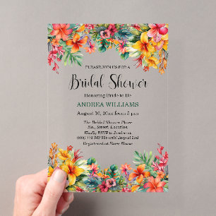 Invitaciones Acrílicas Fiesta Hawaiana Colorida Despedida de Soltera