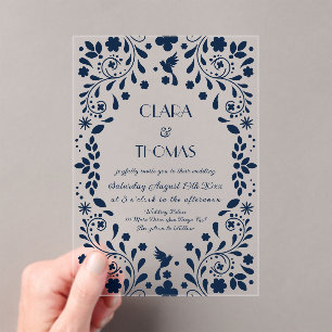 Invitaciones Acrílicas Fiesta Mexicana Azul Marino