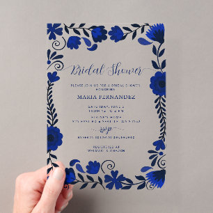 Invitaciones Acrílicas Fiesta Mexicana Azul Talavera Despedida de Soltera