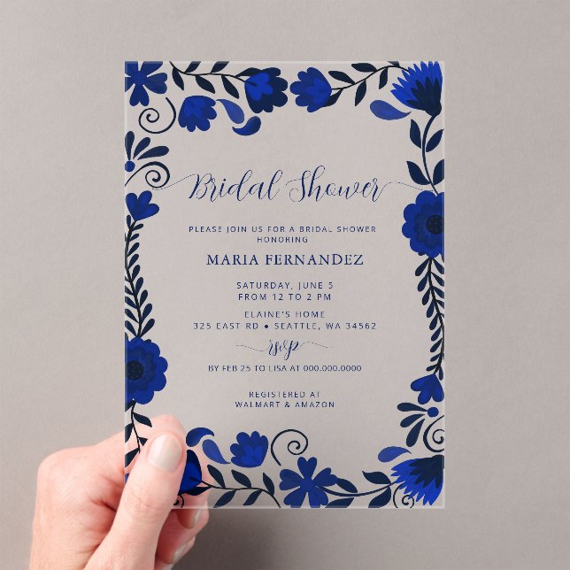 Invitaciones Acrílicas Fiesta Mexicana Azul Talavera Ducha Bridal (Insitu (portátil))