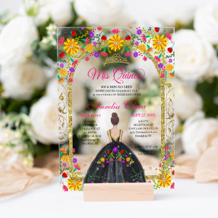Invitaciones Acrílicas Fiesta Mexicana Princesa Floral de Quinceañera de