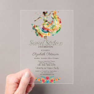Invitaciones Acrílicas Fiesta Mexicana Señorita Flores Dulces 16