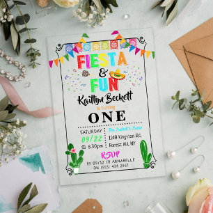 Invitaciones Acrílicas Fiesta mexicana y diversión en su primer cumpleaño