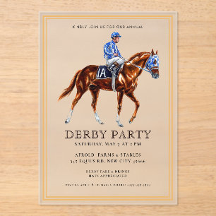 Invitaciones Acrílicas Fiesta Moderna de Derby de Caballos de Carreras Ec