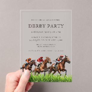 Invitaciones Acrílicas Fiesta Moderna de Derby de Caballos de Carreras Ec