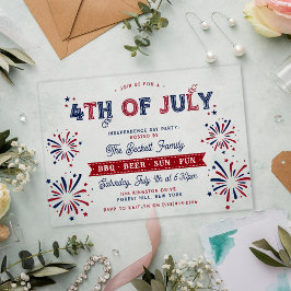 Invitaciones Acrílicas Fiesta moderna del 4 de julio día de la independen