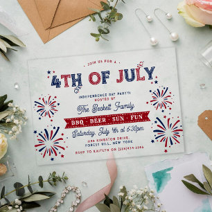 Invitaciones Acrílicas Fiesta moderna del 4 de julio día de la independen