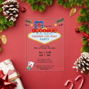 Invitaciones Acrílicas Fiesta Navideña al Estilo Casino Las Vegas