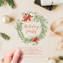 Invitaciones Acrílicas Fiesta Navideña de Poinsettias Elegantes y Follaje