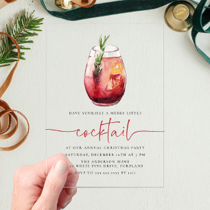 Invitaciones Acrílicas Fiesta Navideña de Sangría Cóctel Pequeño Alegre