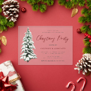 Invitaciones Acrílicas Fiesta Navideña Festiva Árbol de Navidad Nevado