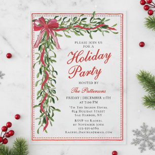Invitaciones Acrílicas Fiesta Navideña Lazo de Muérdago Moderno Navidad
